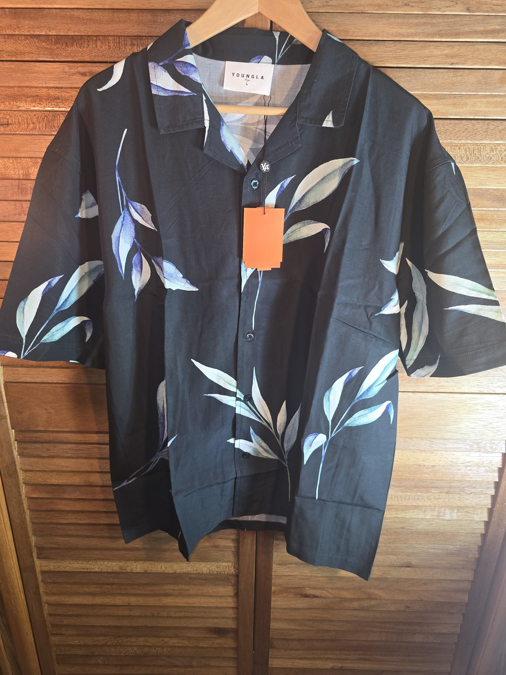 Youngla Black Short-Sleeve Floral Camp Shirt